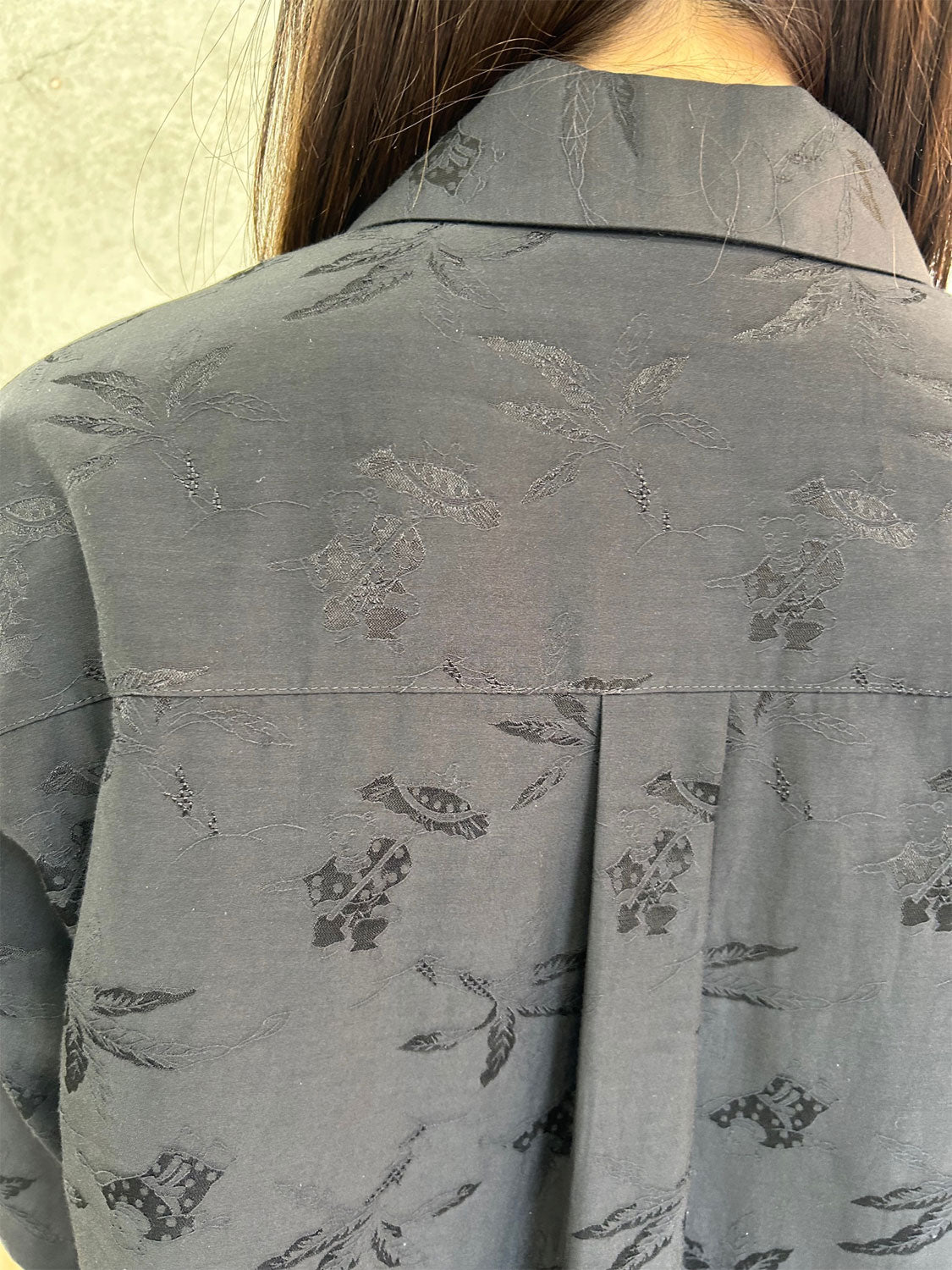 
                  
                    Karako Jacquard Open Collar Shirt - black
                  
                