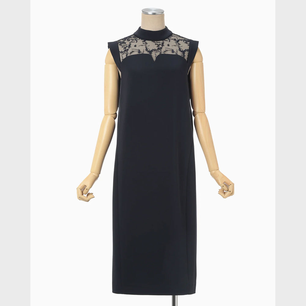 
                  
                    Acetate Polyester Floral Lace-Collar Sleeveless Dress - navy
                  
                