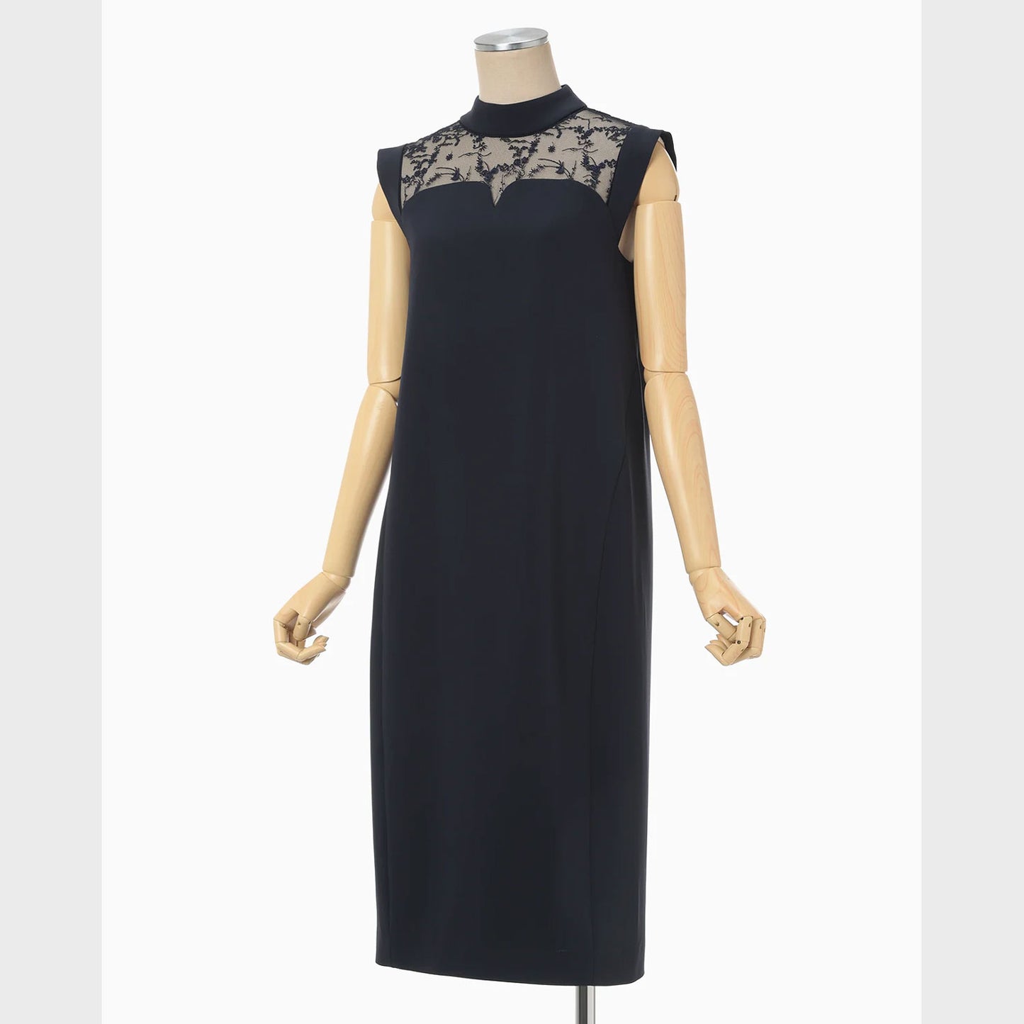 
                  
                    Acetate Polyester Floral Lace-Collar Sleeveless Dress - navy
                  
                