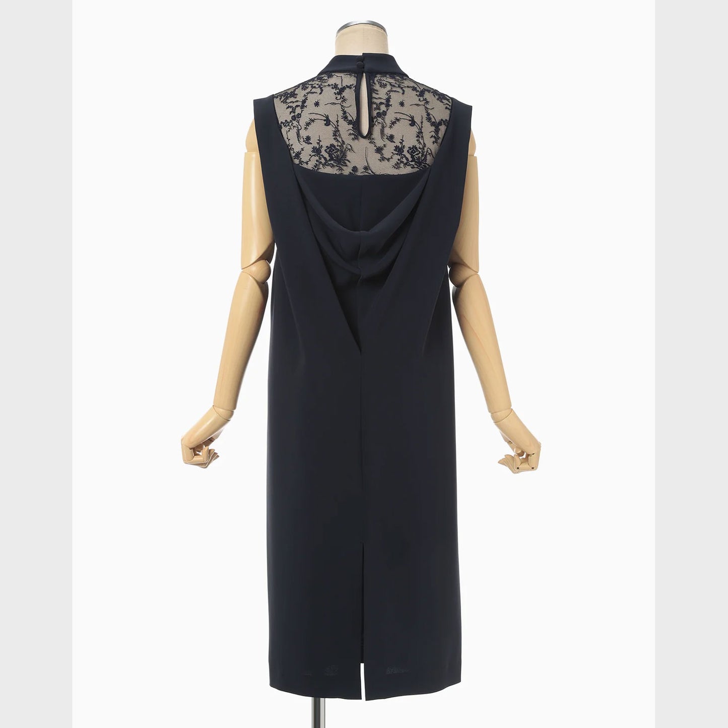 
                  
                    Acetate Polyester Floral Lace-Collar Sleeveless Dress - navy
                  
                