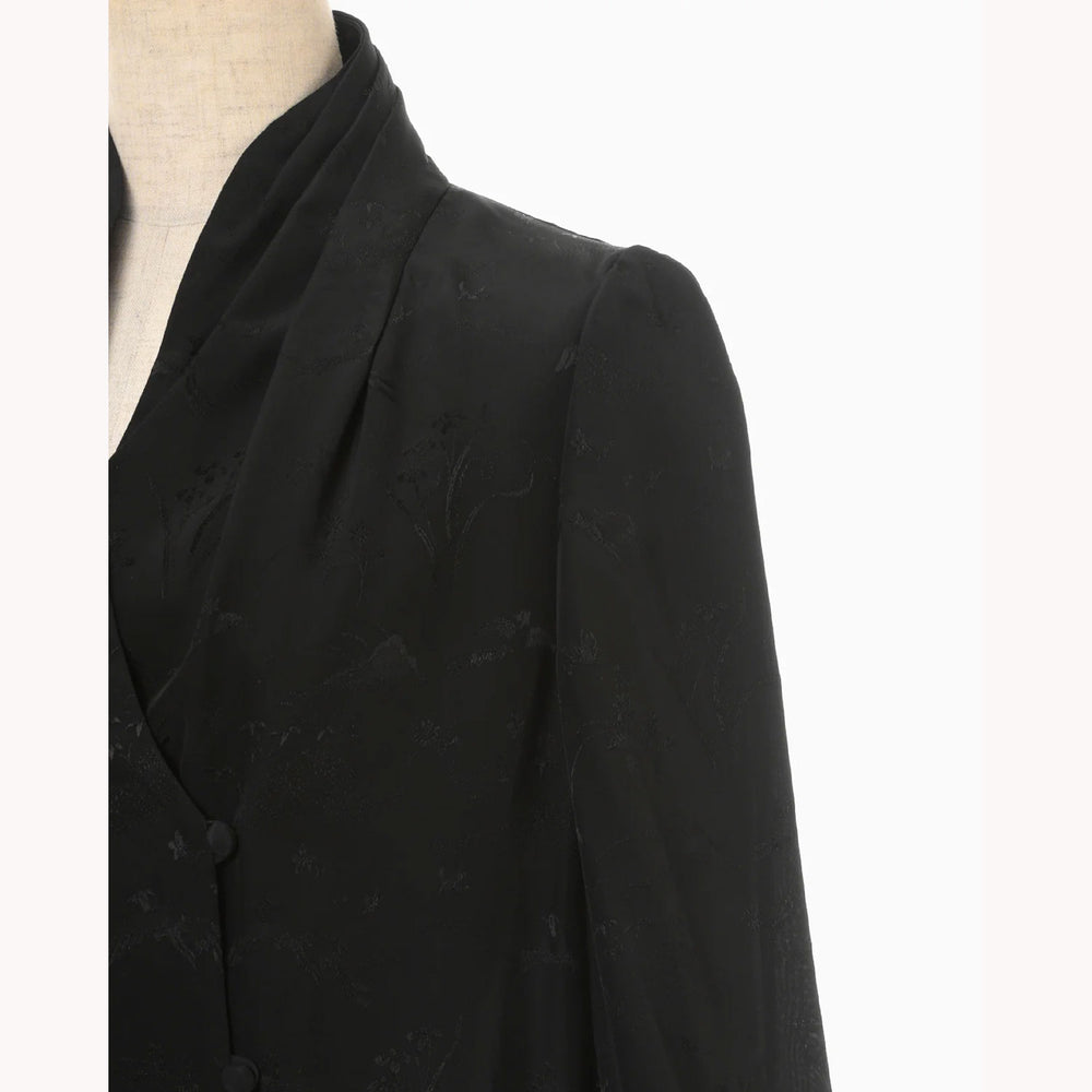 Viscose Rayon Floral Jacquard Double Breasted Shirt - black- – OBLIGE