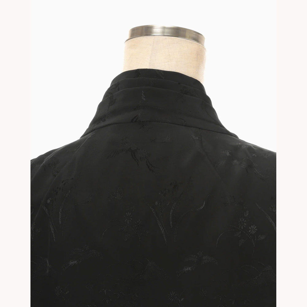 Viscose Rayon Floral Jacquard Double Breasted Shirt - black