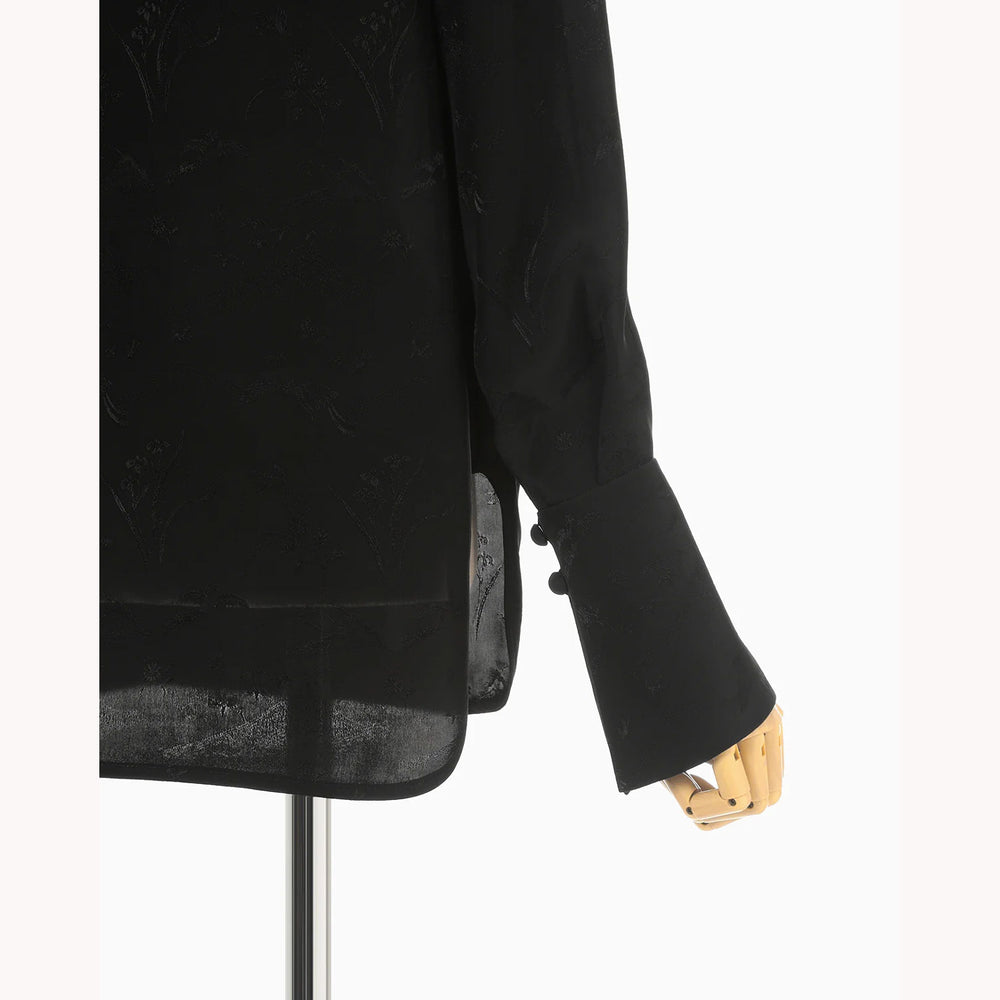 Viscose Rayon Floral Jacquard Double Breasted Shirt - black- – OBLIGE