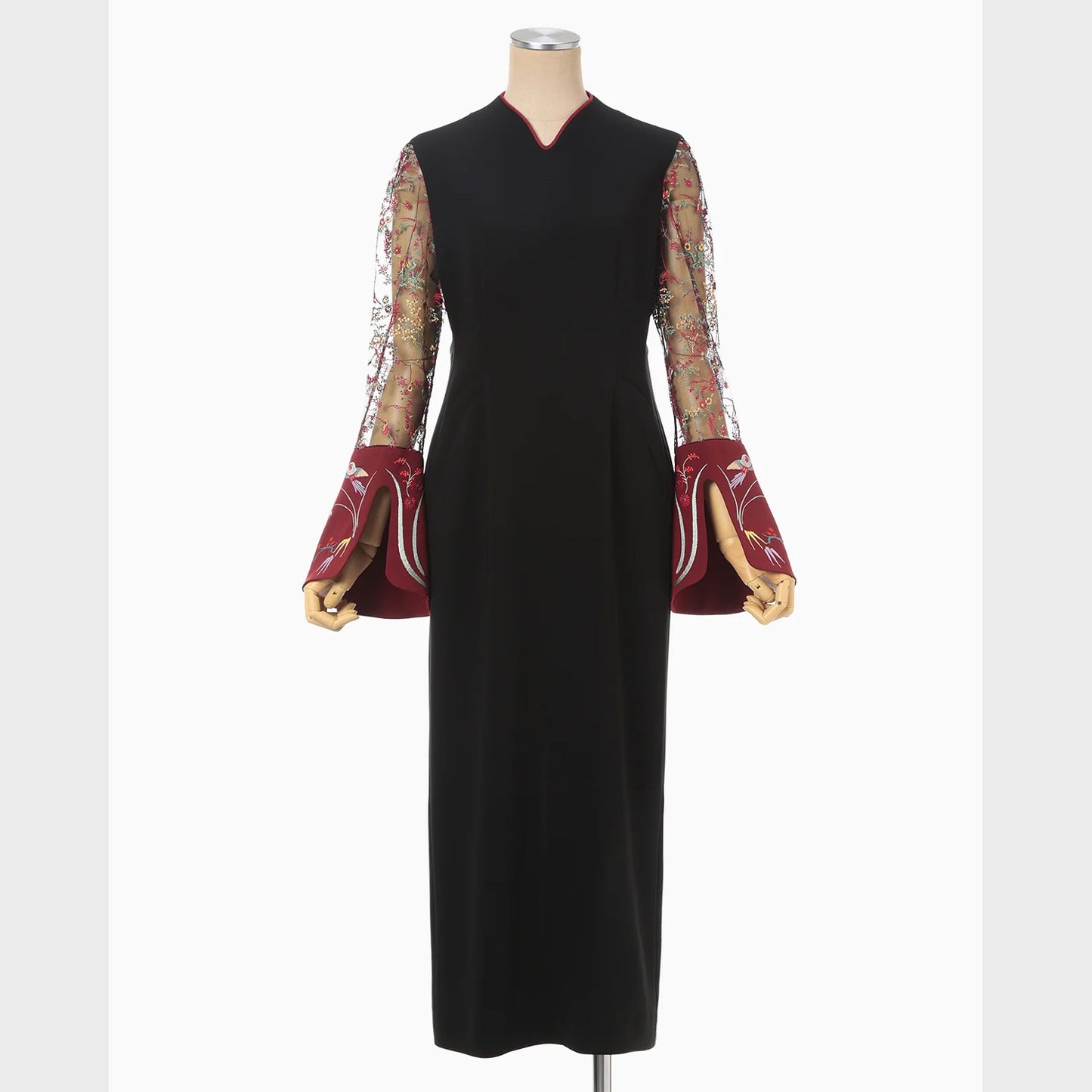 
                  
                    Acetate Polyester Floral Lace-Sleeve Dress - black
                  
                