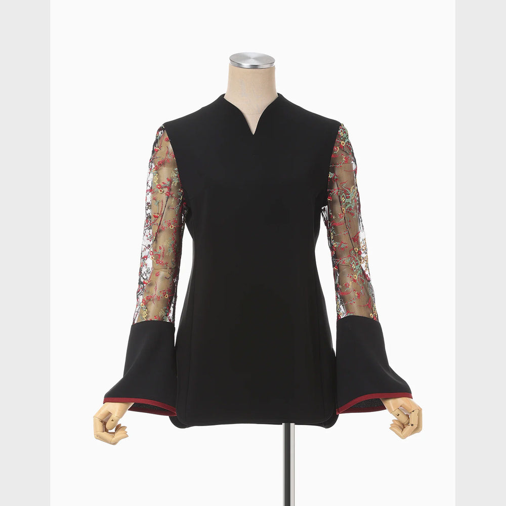 
                  
                    Acetate Polyester Floral Lace-Sleeve Shirt
                  
                