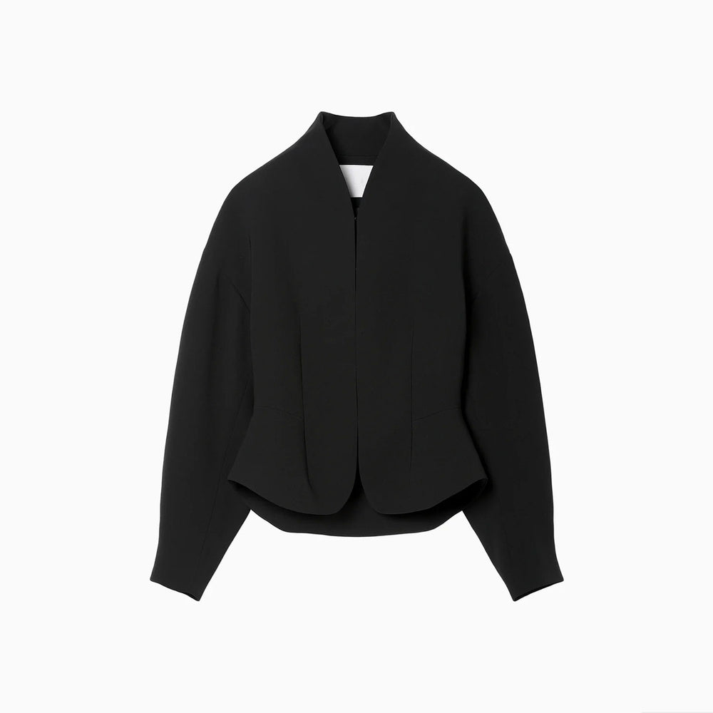 Acetate Polyester Collarless Short Jacket