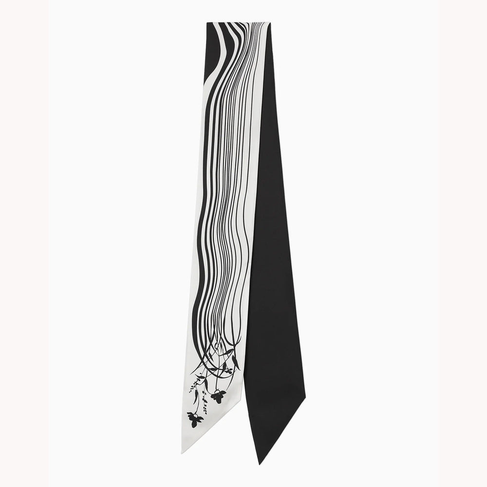 Hand Printed Rectangle Silk Scarf - black × white