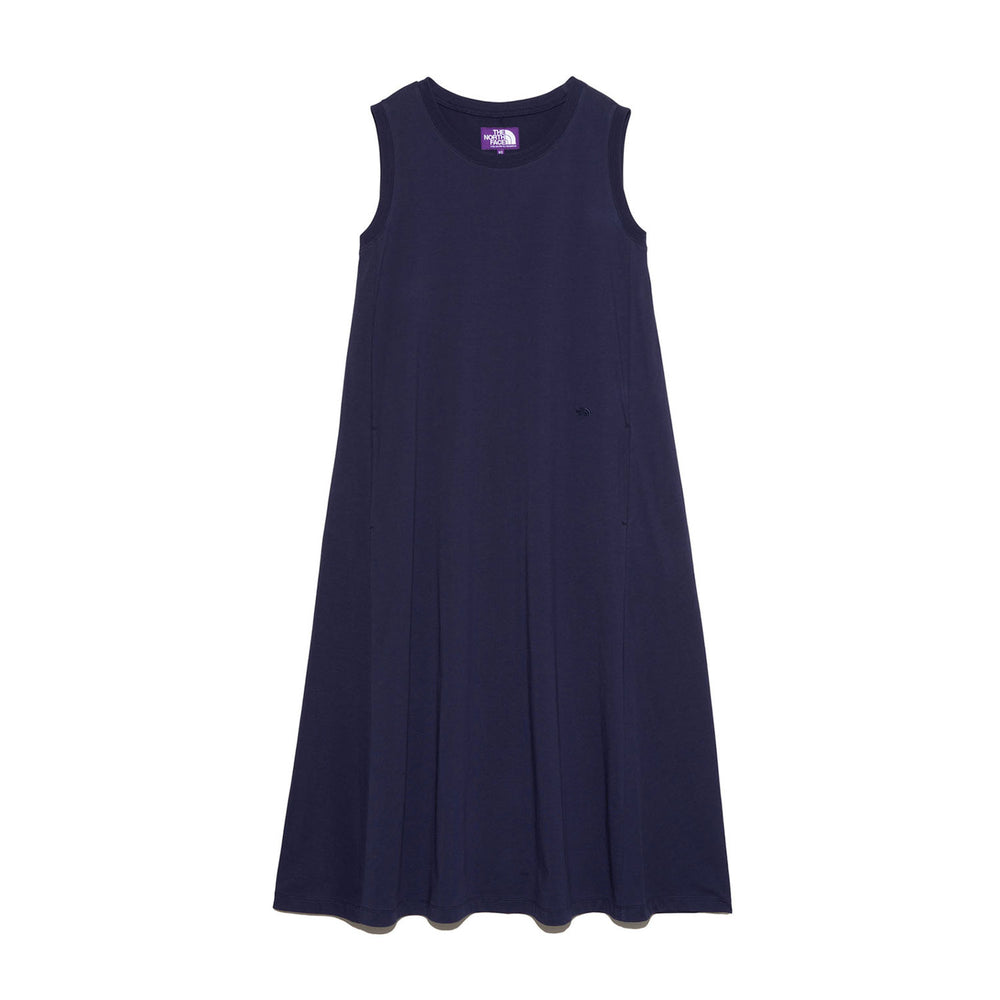 Cotton Jersey Sleeveless Flared Dress-NAVY-