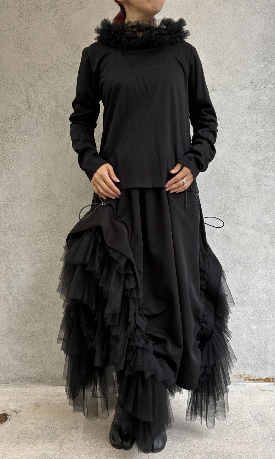 
                  
                    Tulle fooded top
                  
                