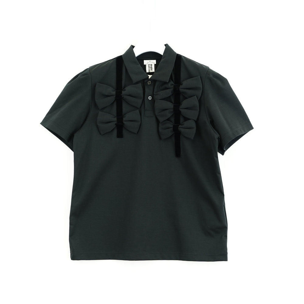 新品 noir kei ninomiya リボン装飾 ポロシャツ ホワイト S リボンポロシャツ-BLACK- – OBLIGE