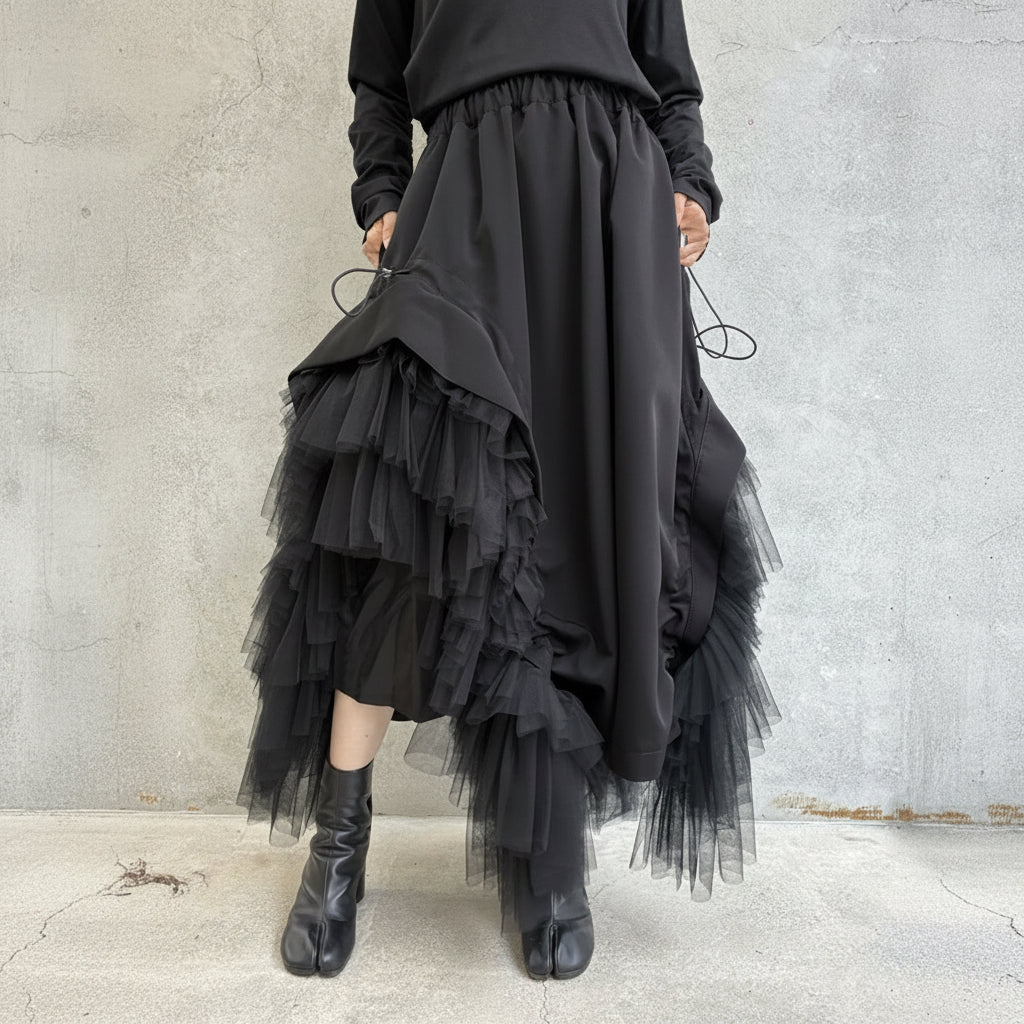 
                  
                    Drawstring gathered textured skirt
                  
                