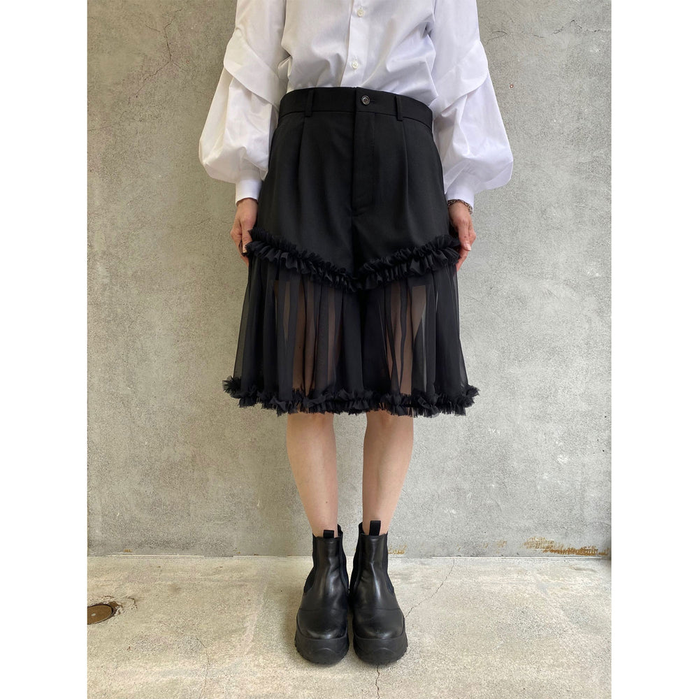 ウール×ジョーゼットショートパンツ-BLACK- – OBLIGE