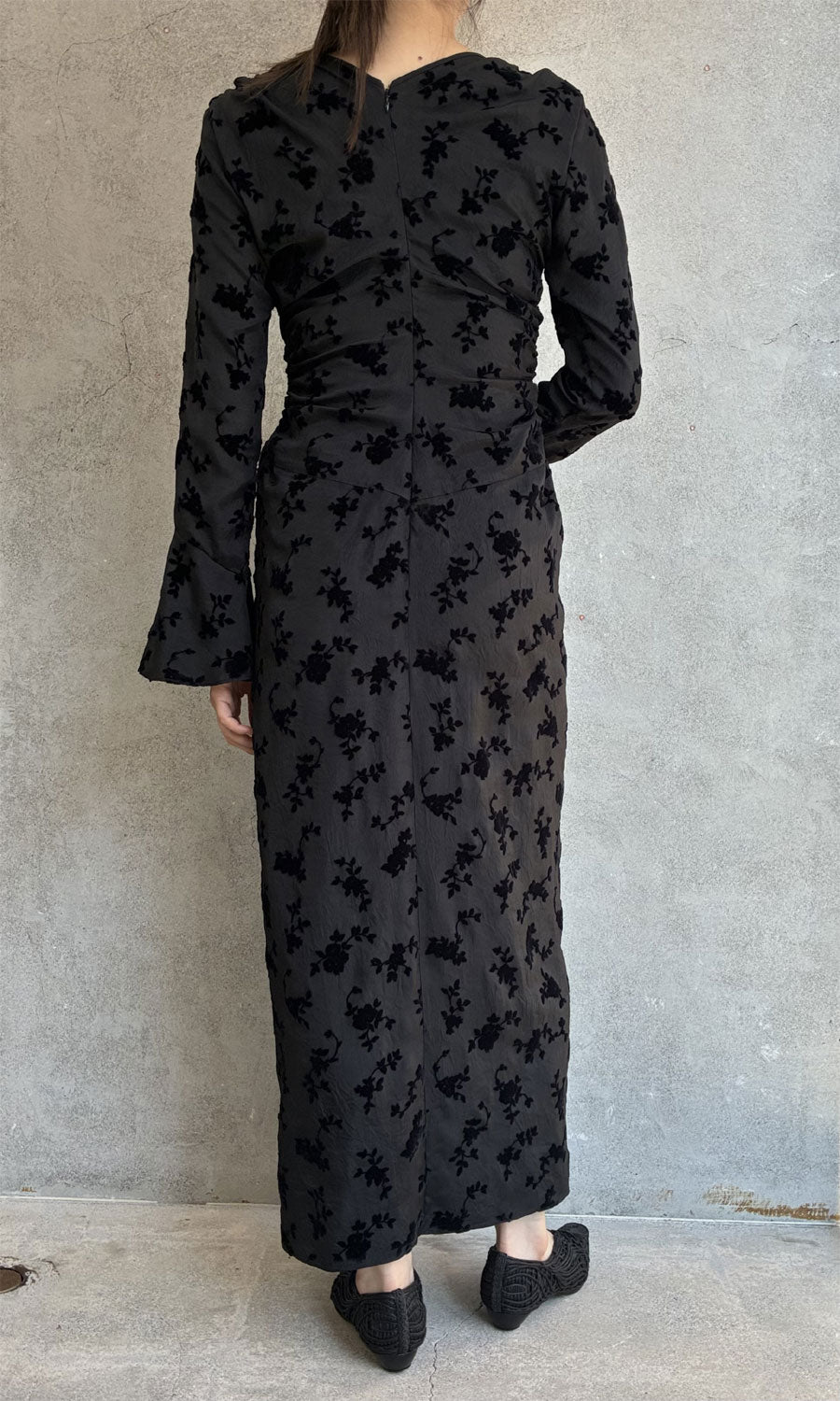 
                  
                    FLOCKED ROSE PRINT GATHERED DRESS
                  
                