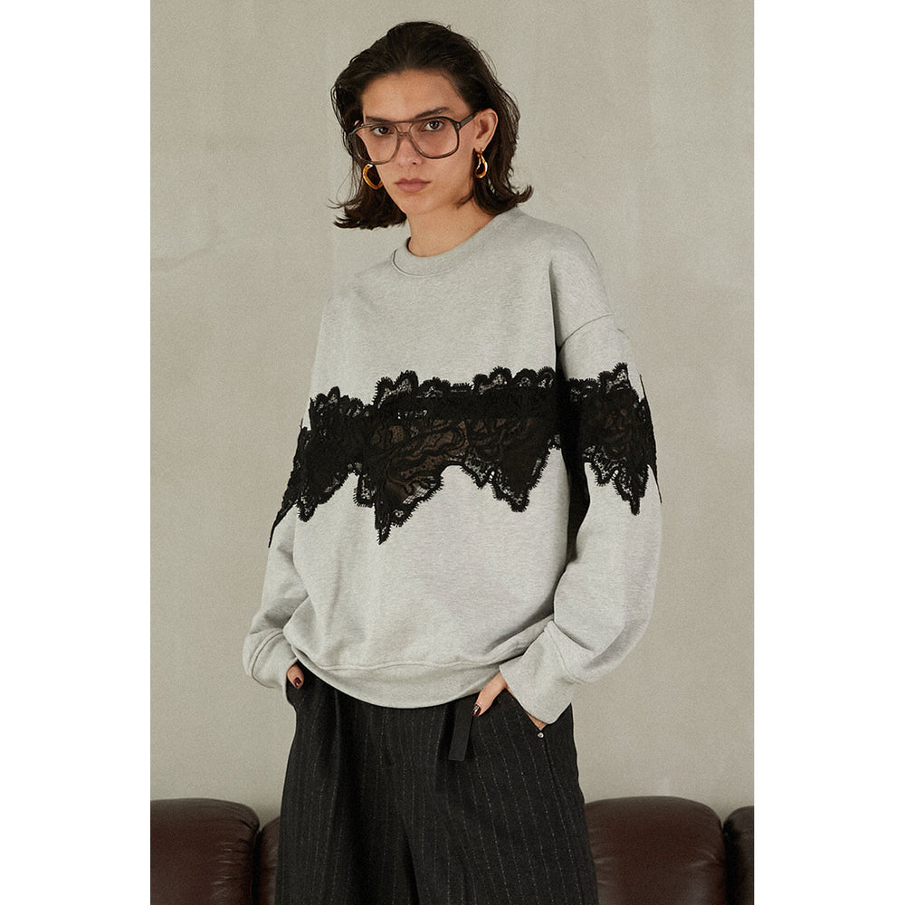
                  
                    Lace Sweatshirt-GREY-
                  
                