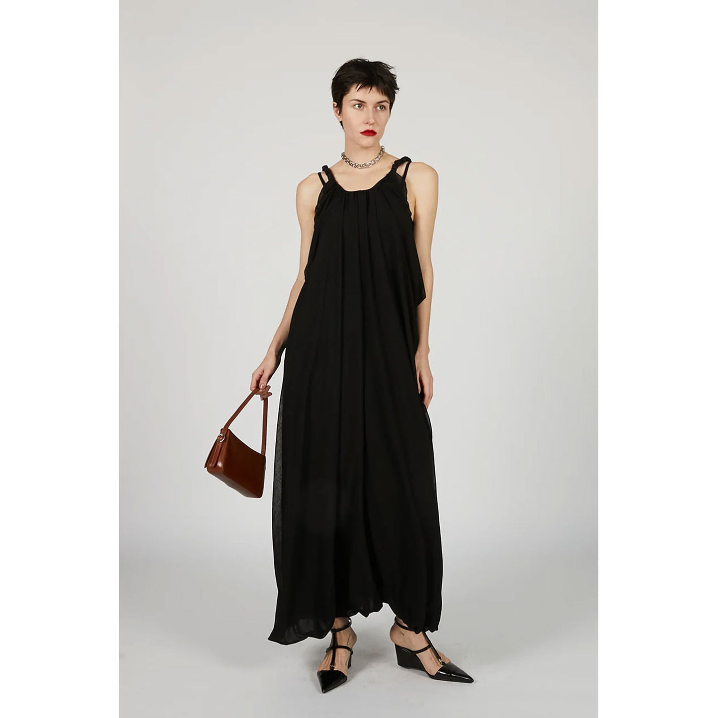 
                  
                    Gathered Balloon Dress-black-
                  
                