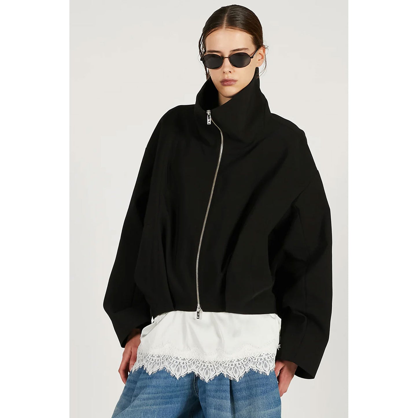 
                  
                    Volume-Tucked Form Blouson-BLACK-
                  
                