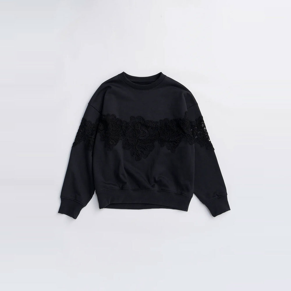 Lace Sweatshirt-BLACK-