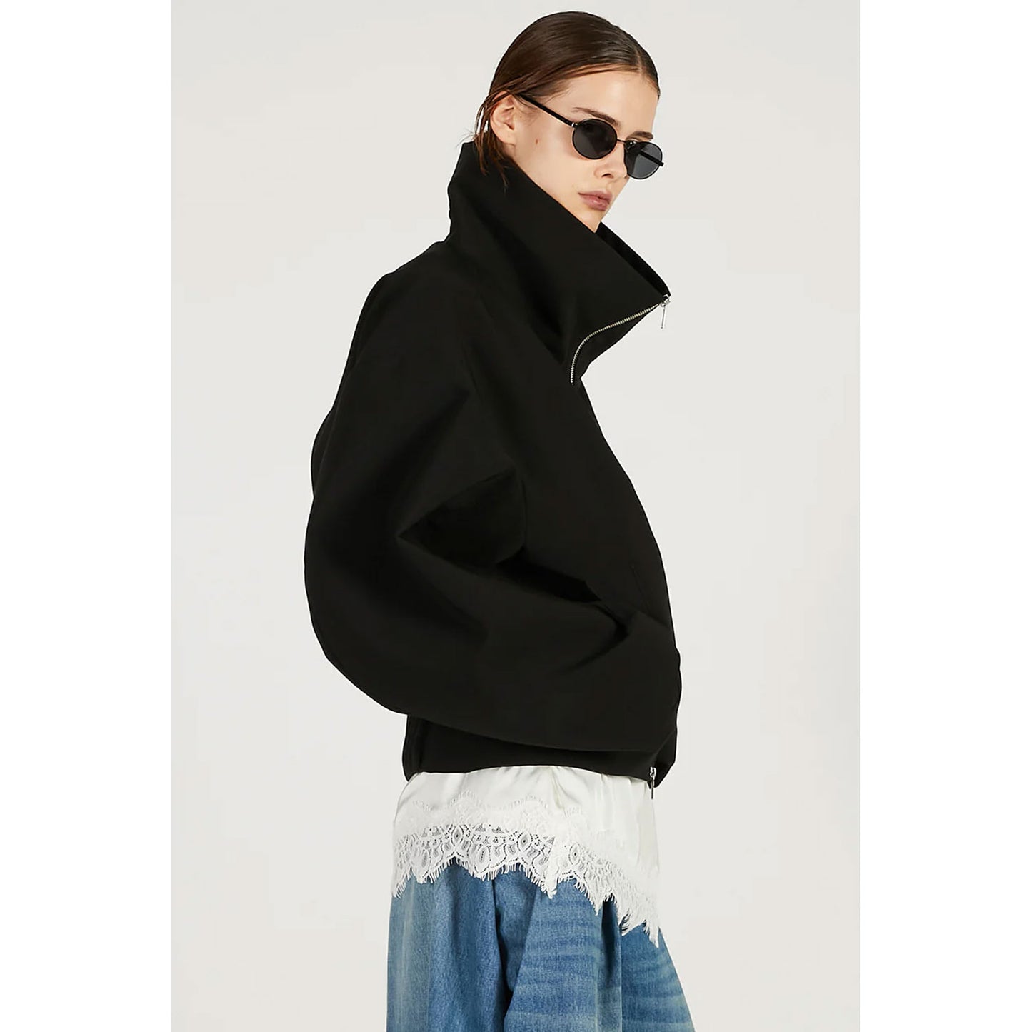 
                  
                    Volume-Tucked Form Blouson-BLACK-
                  
                