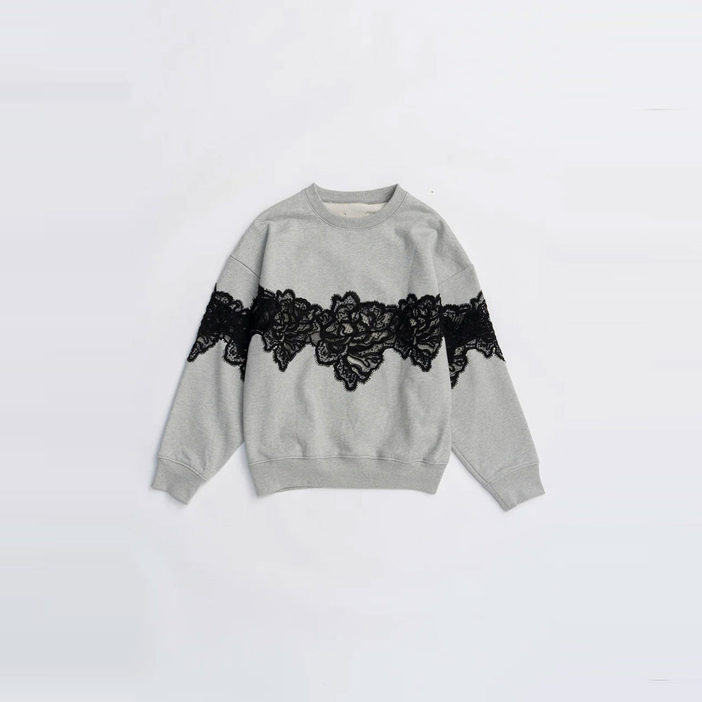 Lace Sweatshirt-GREY-
