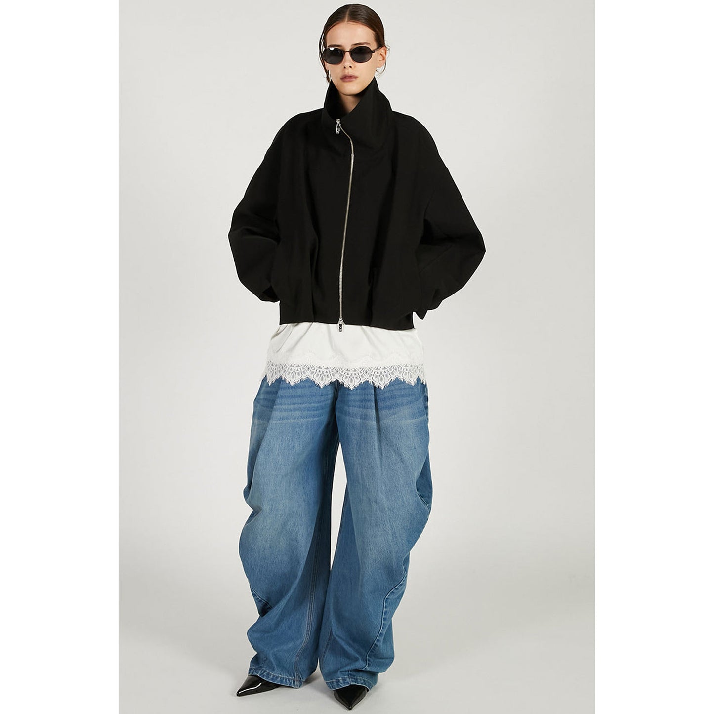 
                  
                    Volume-Tucked Form Blouson-BLACK-
                  
                