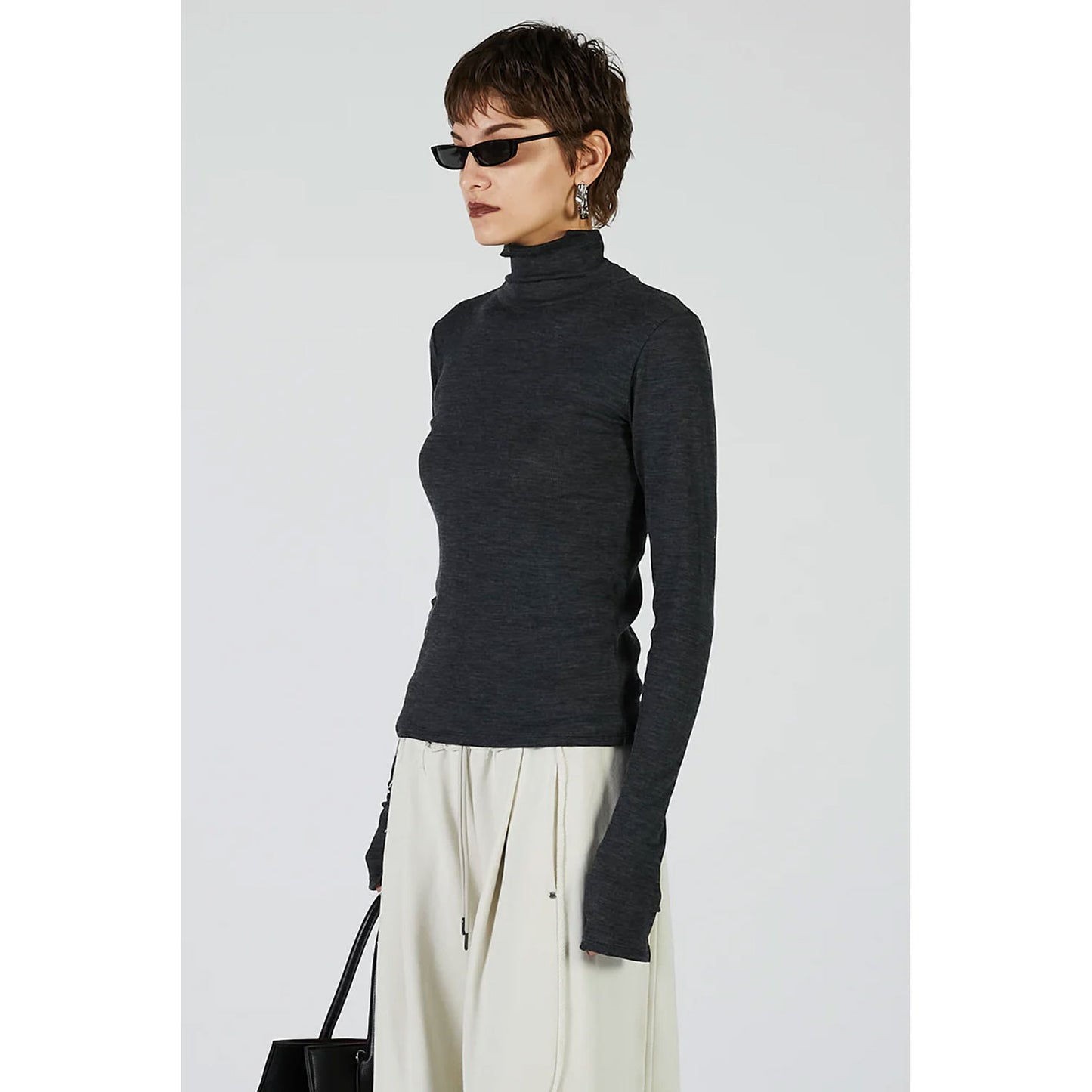 
                  
                    Pure Merino Wool Turtleneck Top -GRAY-
                  
                