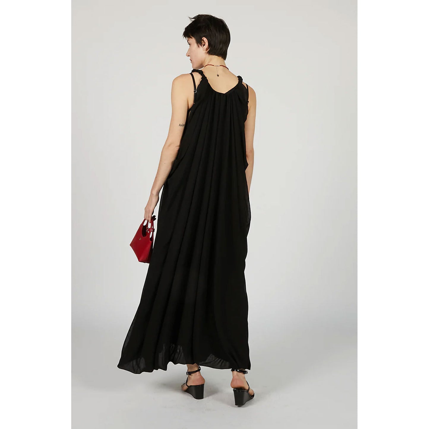 
                  
                    Gathered Balloon Dress-black-
                  
                