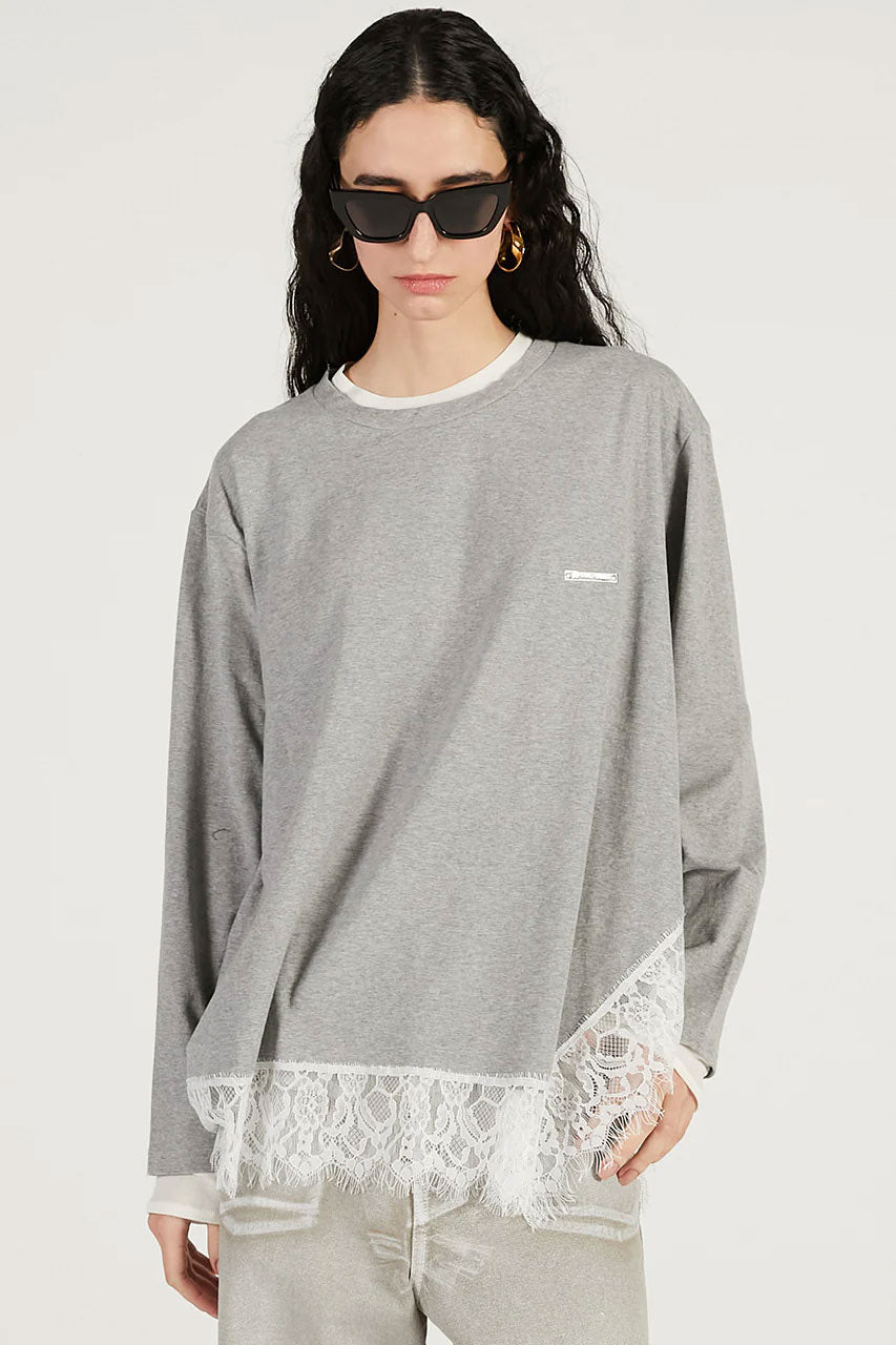 
                  
                    Asymmetrical Hem Lace Top-C.GRAY-
                  
                