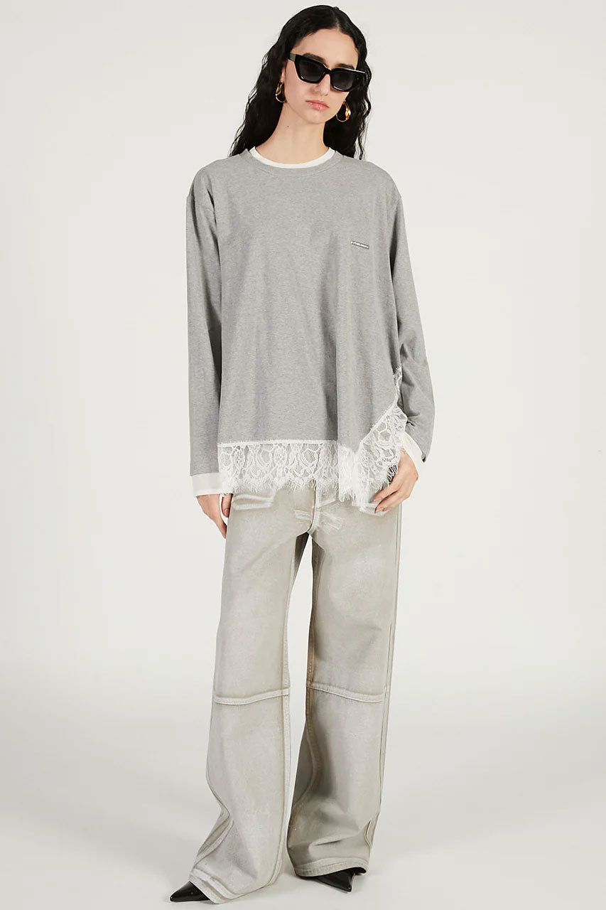 
                  
                    Asymmetrical Hem Lace Top-C.GRAY-
                  
                