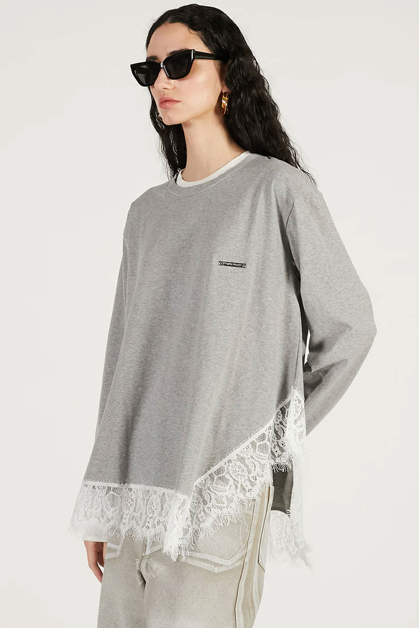 
                  
                    Asymmetrical Hem Lace Top-C.GRAY-
                  
                