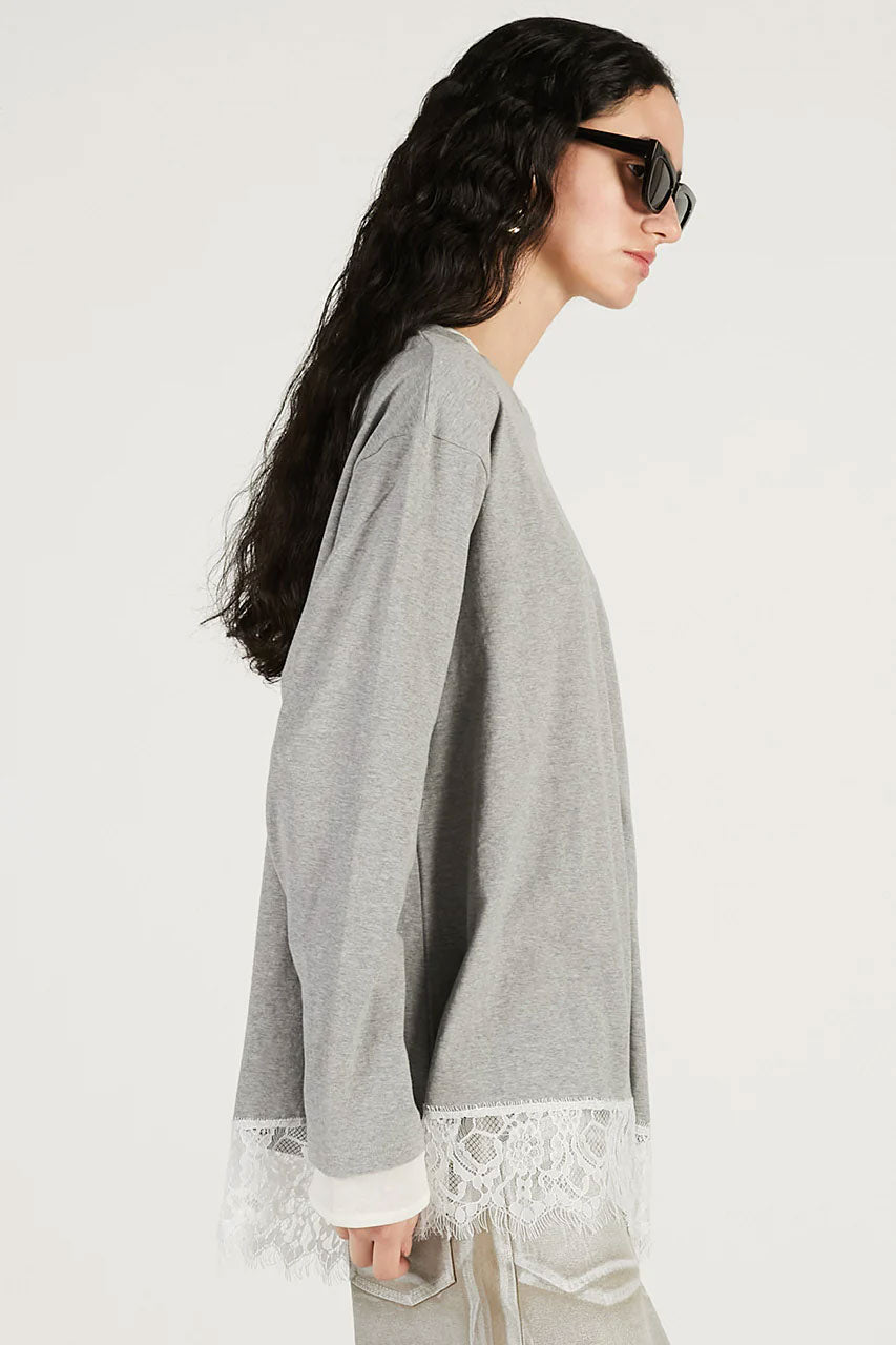 
                  
                    Asymmetrical Hem Lace Top-C.GRAY-
                  
                