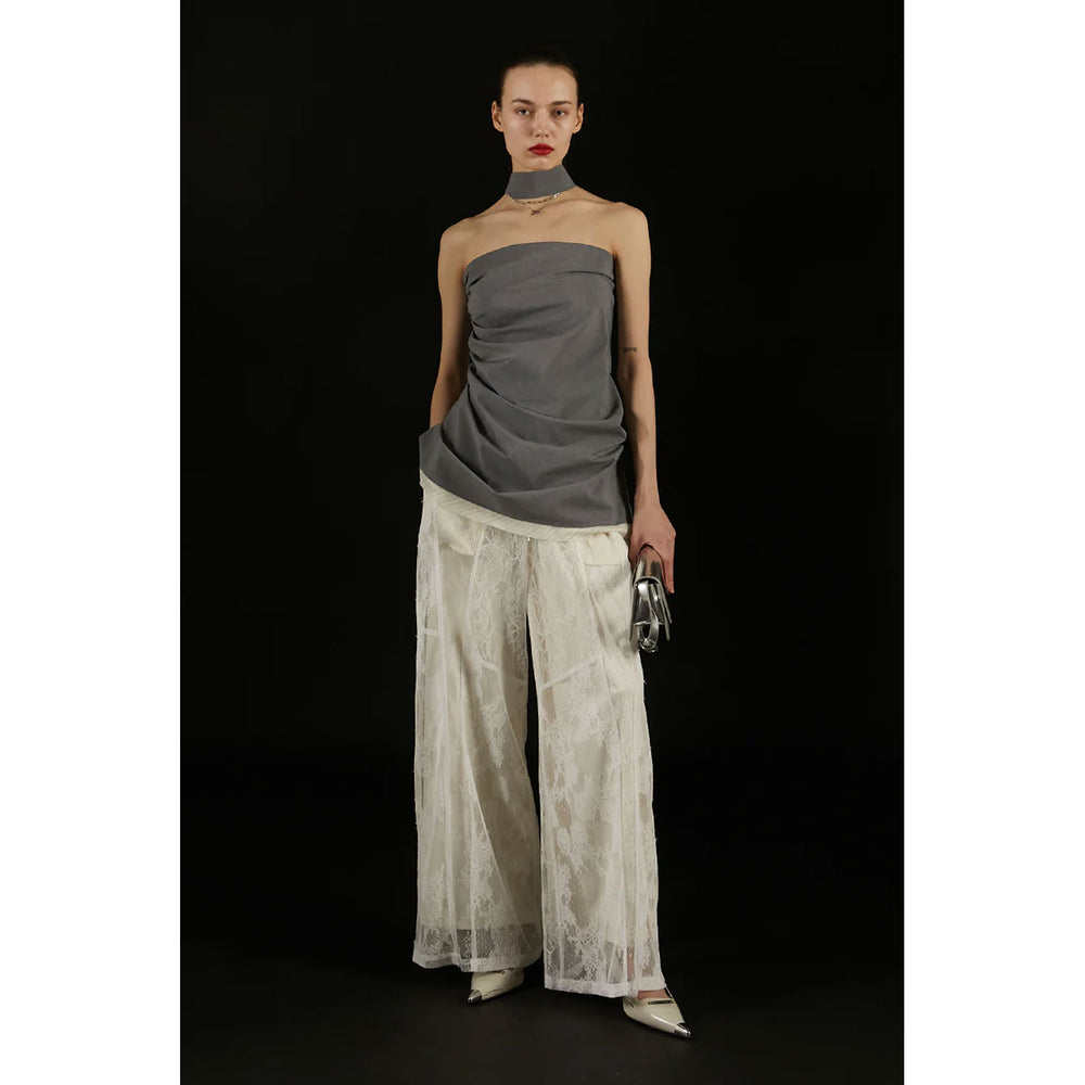 
                  
                    Lace Blocking Satin Pants-BLACK-
                  
                