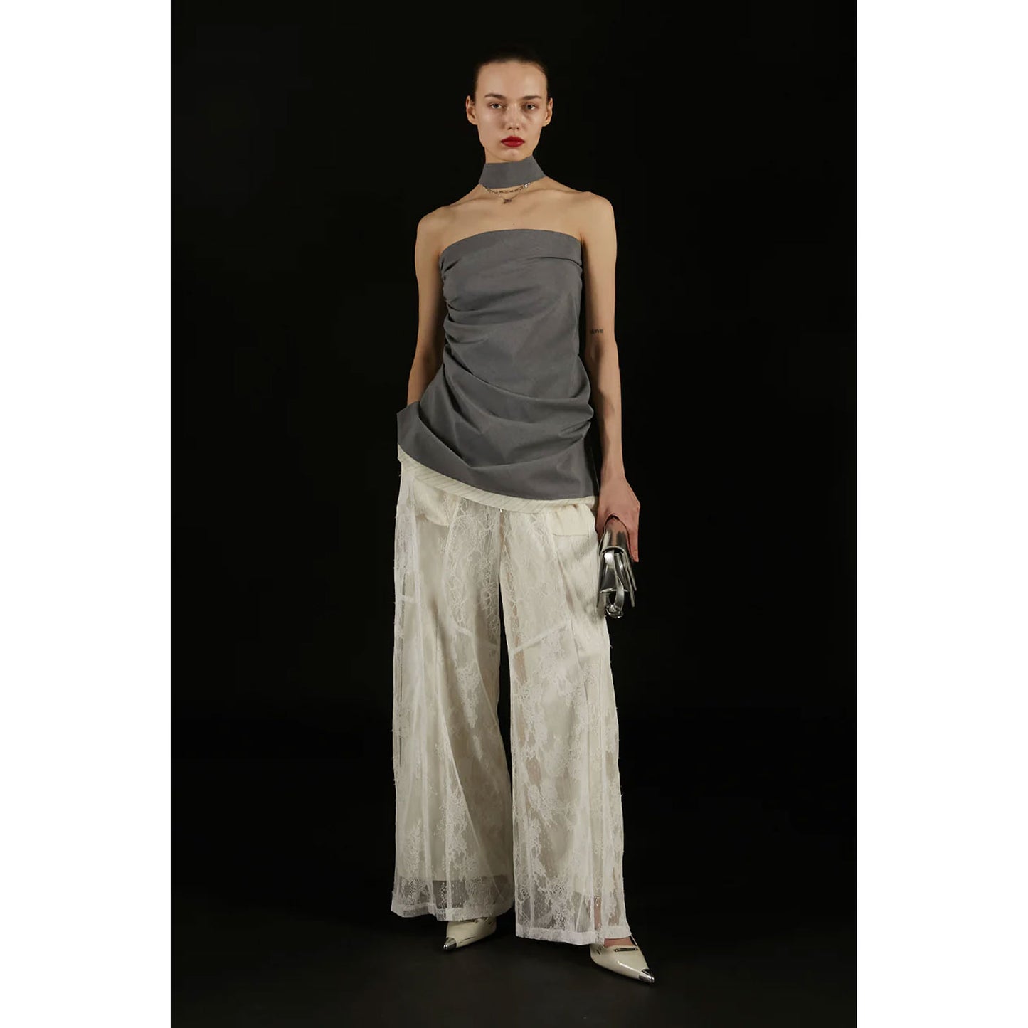 
                  
                    Lace Blocking Satin Pants-BLACK-
                  
                