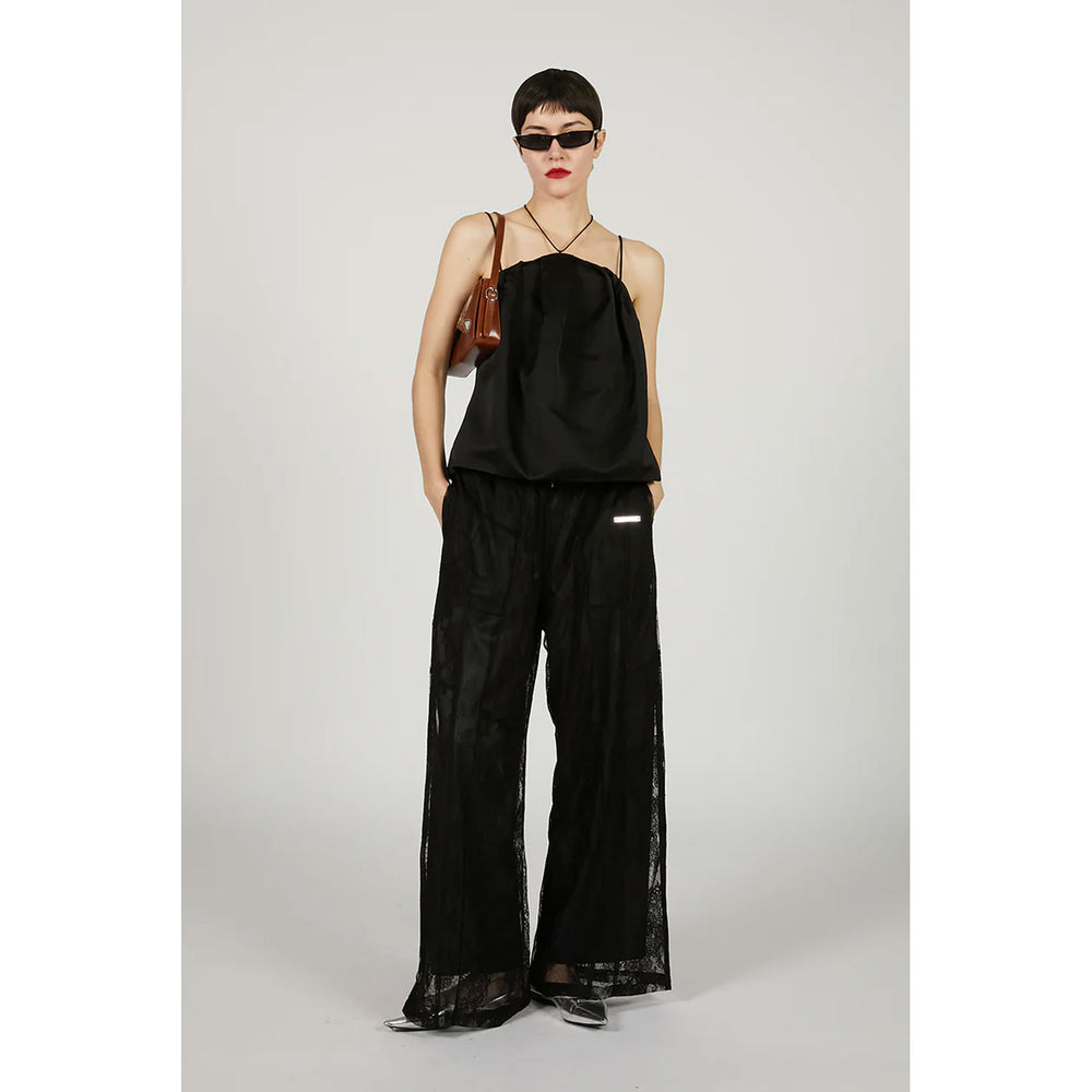 
                  
                    Lace Blocking Satin Pants-BLACK-
                  
                