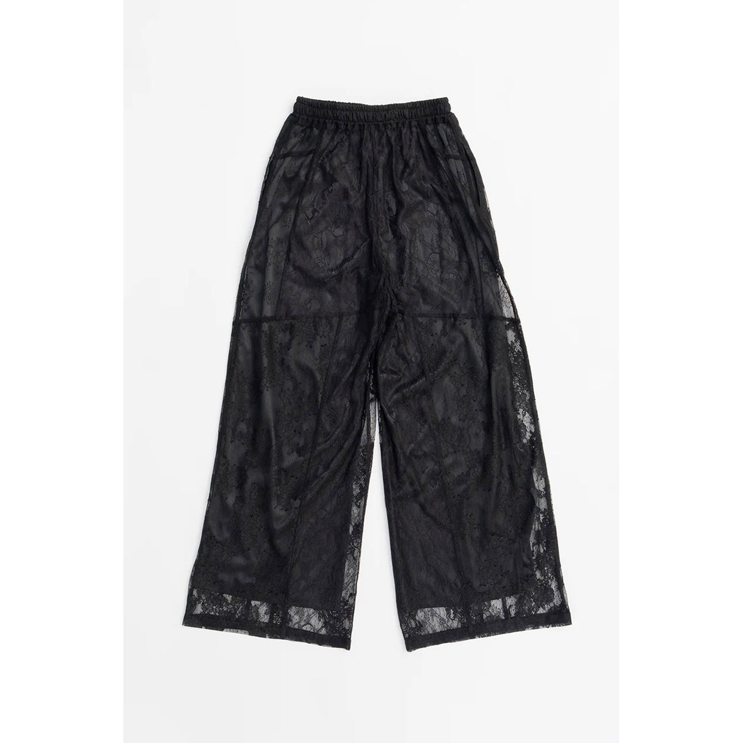 
                  
                    Lace Blocking Satin Pants-BLACK-
                  
                
