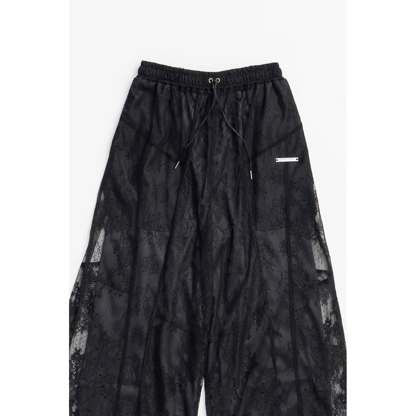 
                  
                    Lace Blocking Satin Pants-BLACK-
                  
                