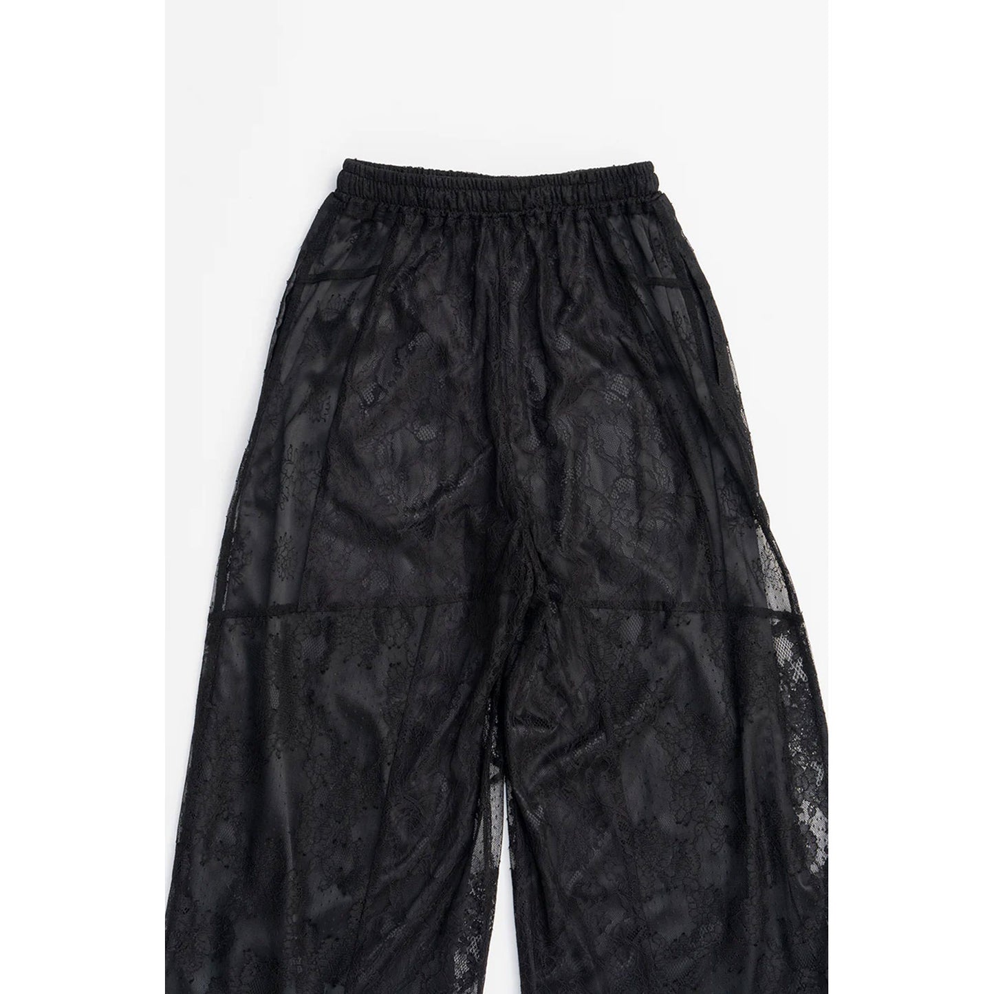 
                  
                    Lace Blocking Satin Pants-BLACK-
                  
                