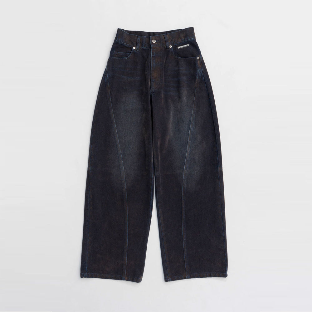 Curved Line Flocked Denim