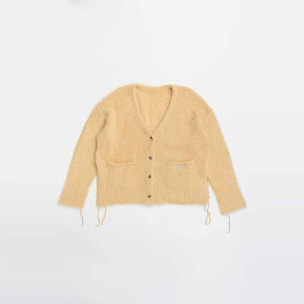 Alpaca Shaggy Cardigan-YELLOW-