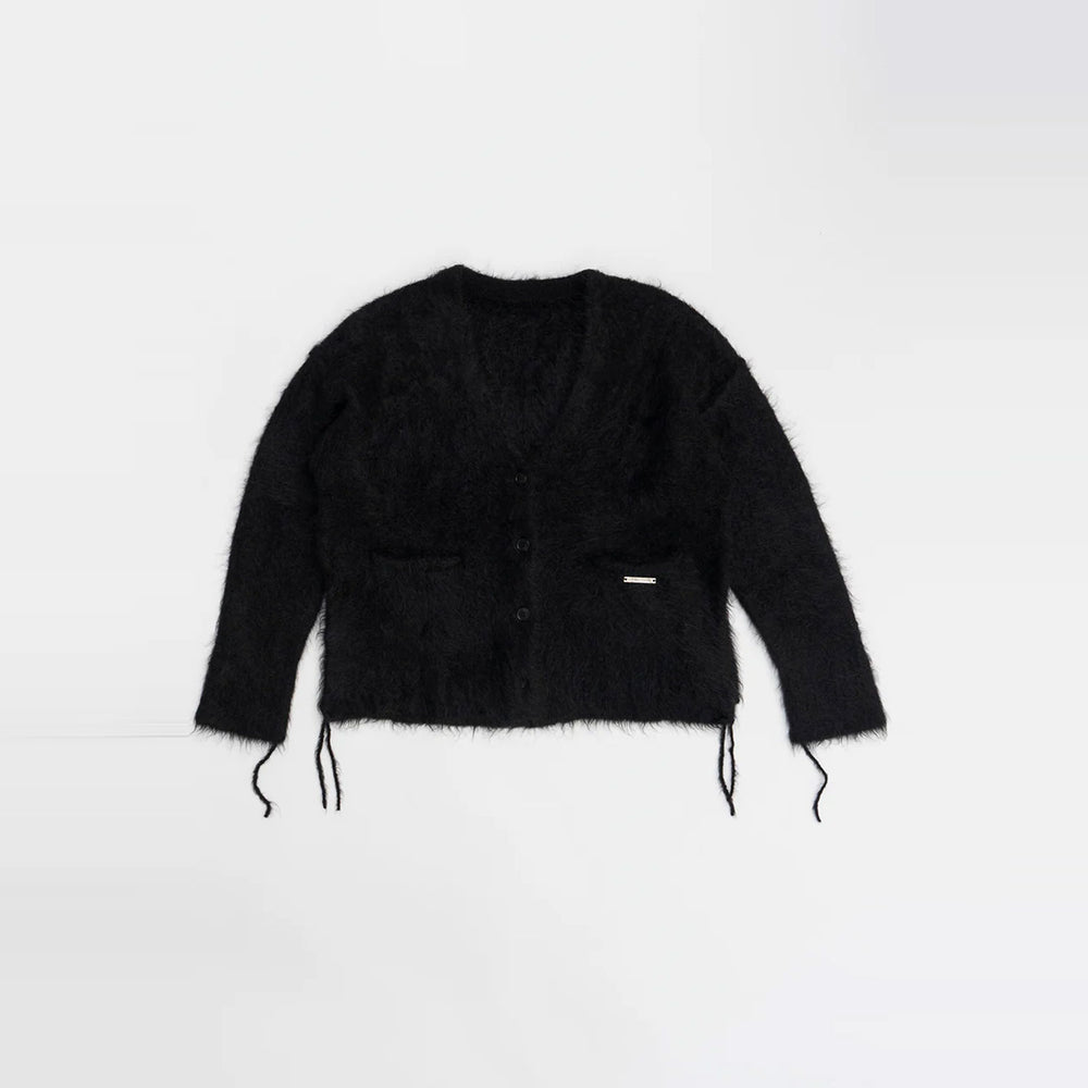 Alpaca Shaggy Cardigan-BLACK-