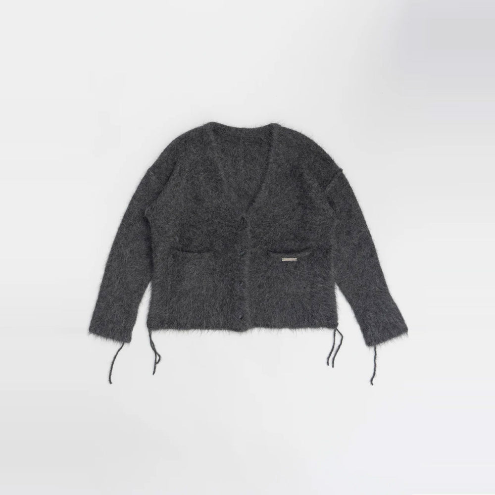 Alpaca Shaggy Cardigan-GRAY-