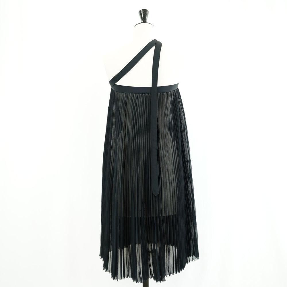SHEER PLEATED WRAP DRESS‐NAVY- – OBLIGE