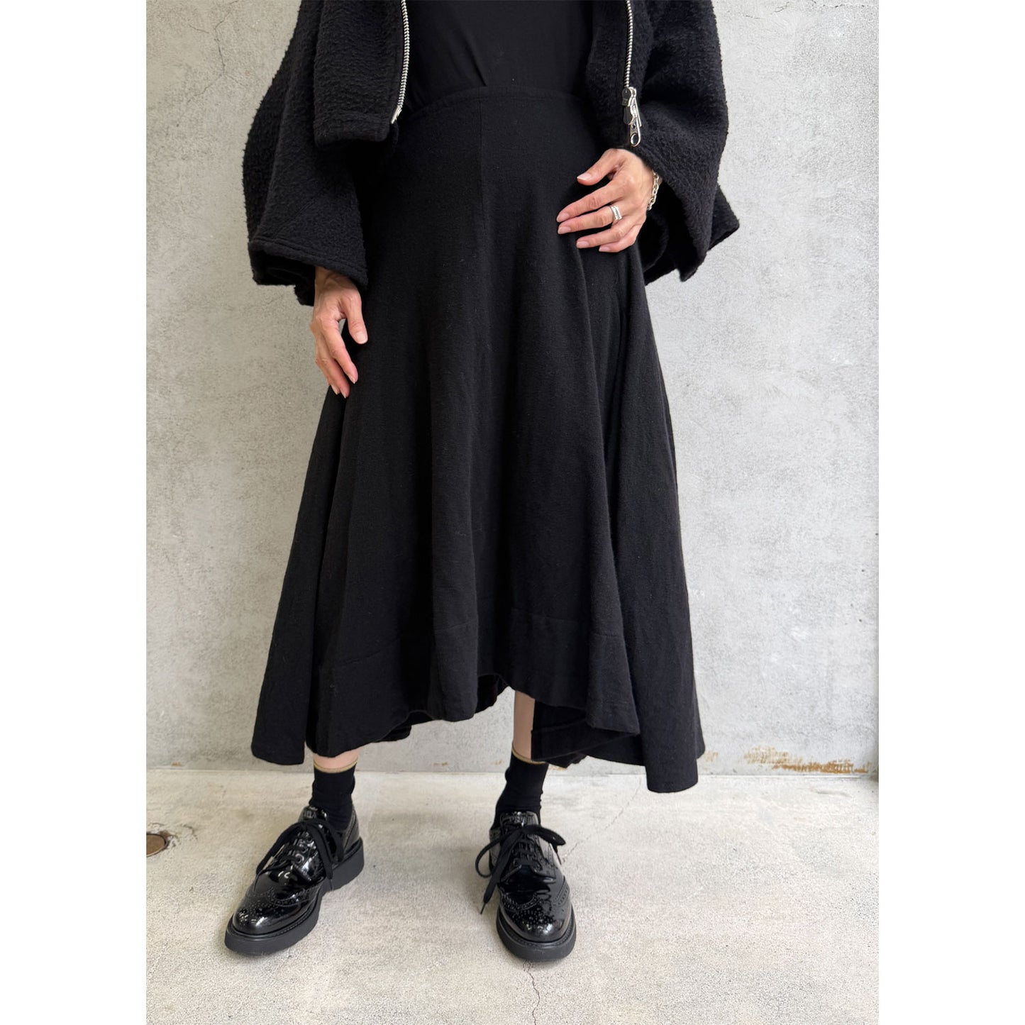 
                  
                    Boiled Wool Drape Flared Skirt
                  
                