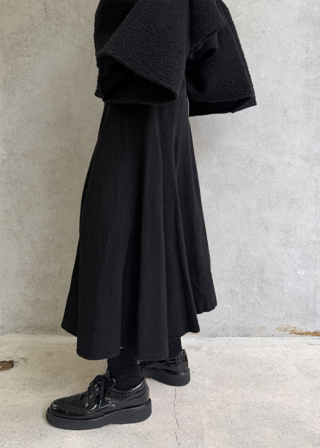 
                  
                    Boiled Wool Drape Flared Skirt
                  
                