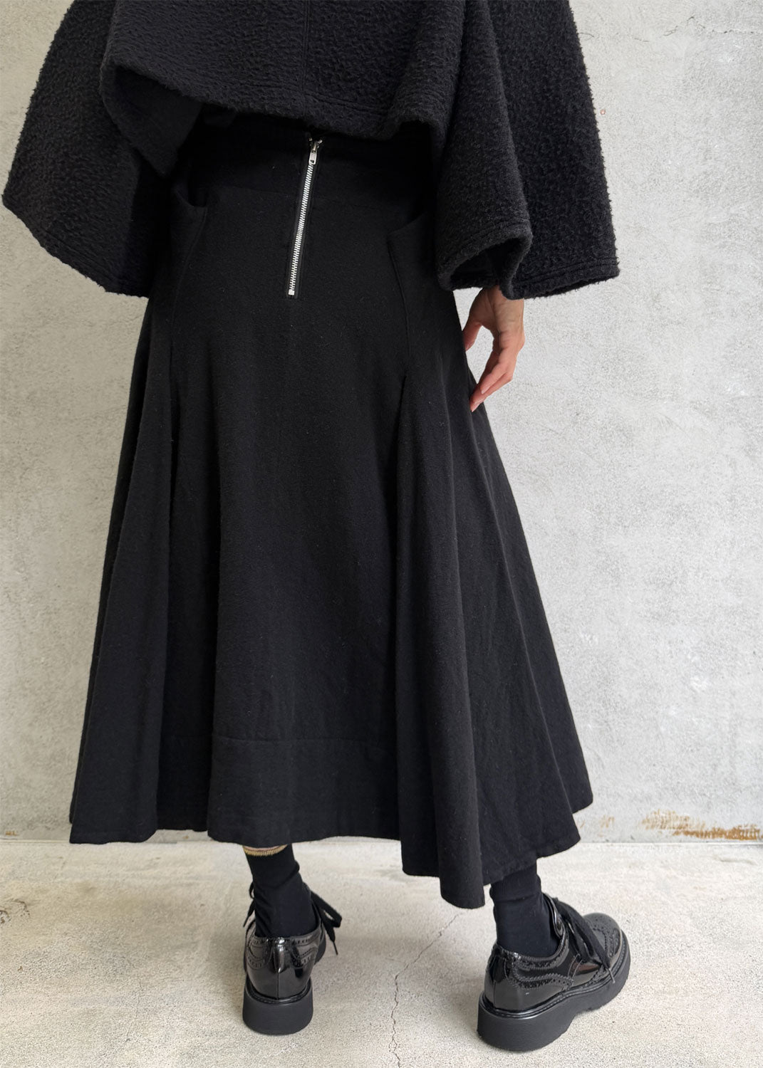 
                  
                    Boiled Wool Drape Flared Skirt
                  
                