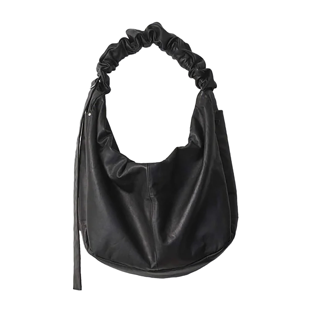 SHIRRING HANDLE LEATHER SHOULDER BAG