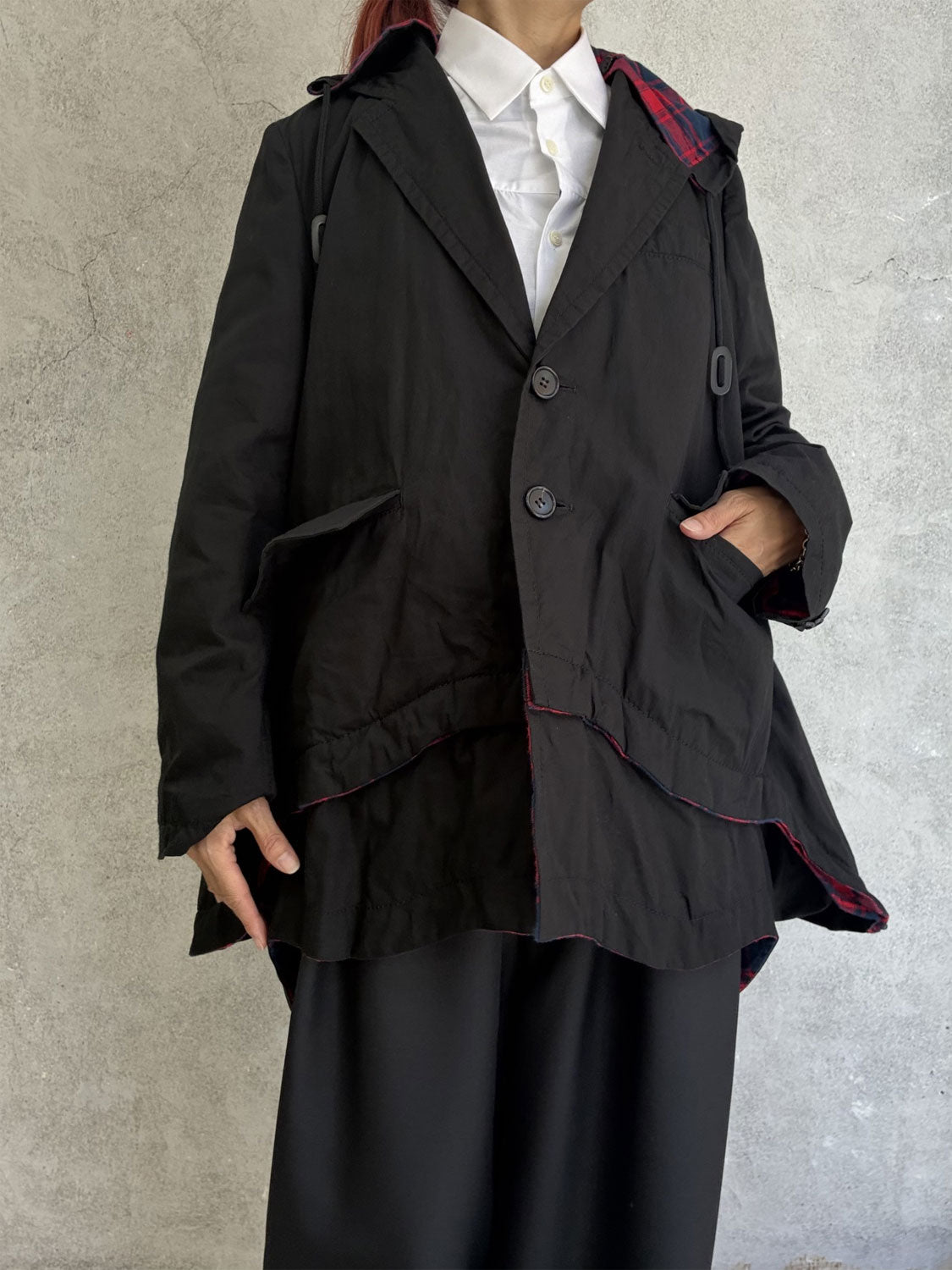 
                  
                    A-line oversized hooded jacket
                  
                