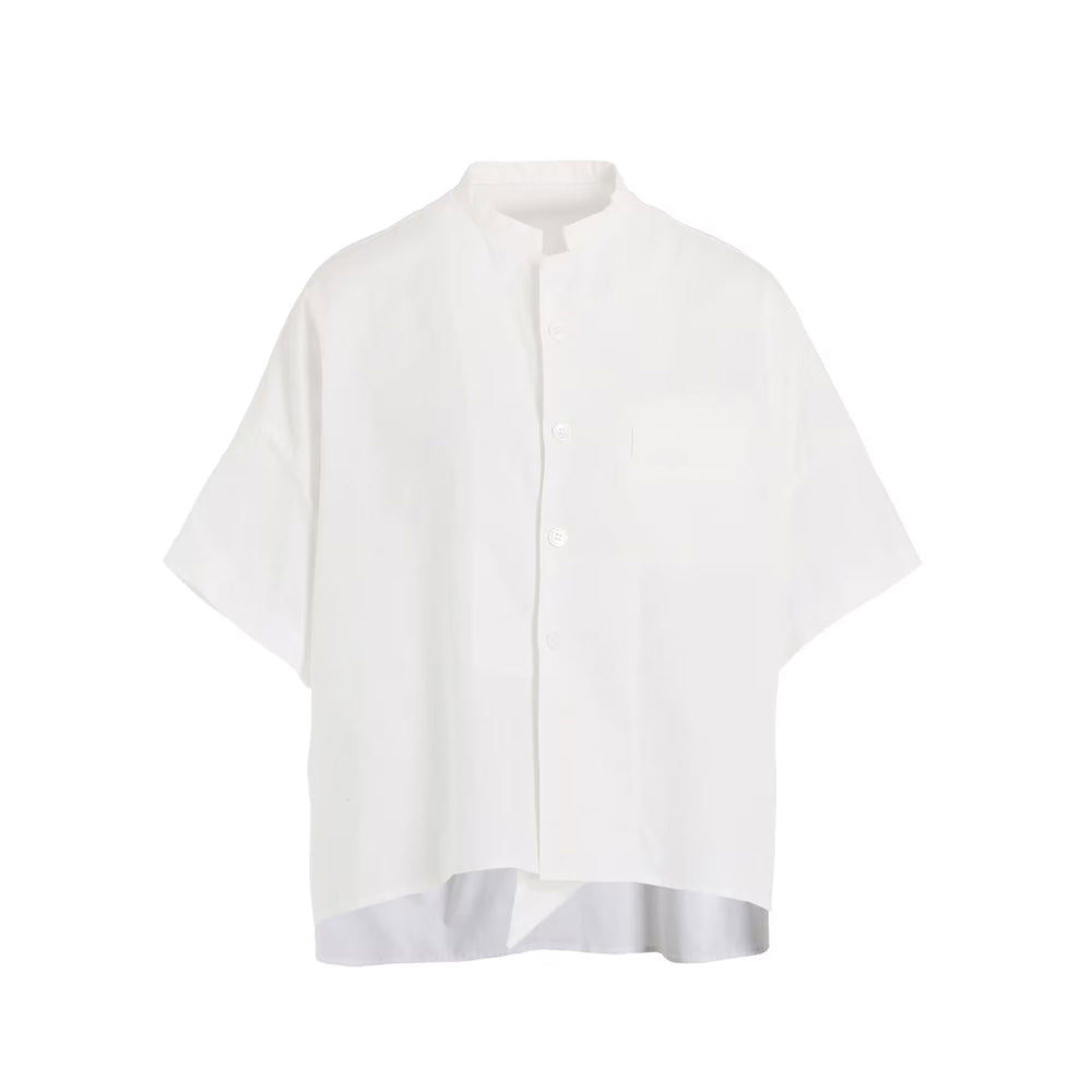 [Y's BORN PRODUCT] THIN COTTON TWILL HALF SLEEVE BOX SHIRT-WHITE-