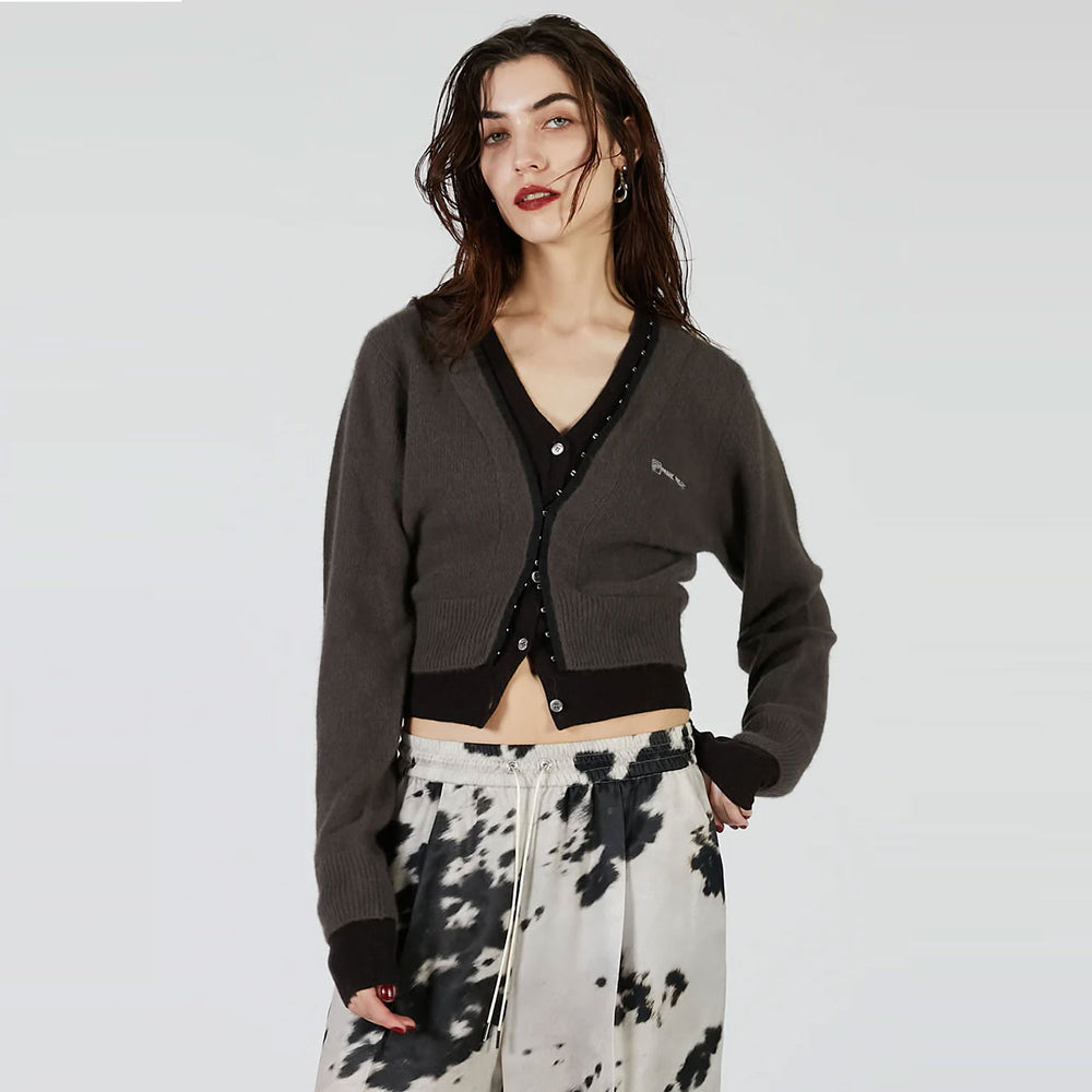 
                  
                    V-Neck Layered CardiganC.GREY-
                  
                