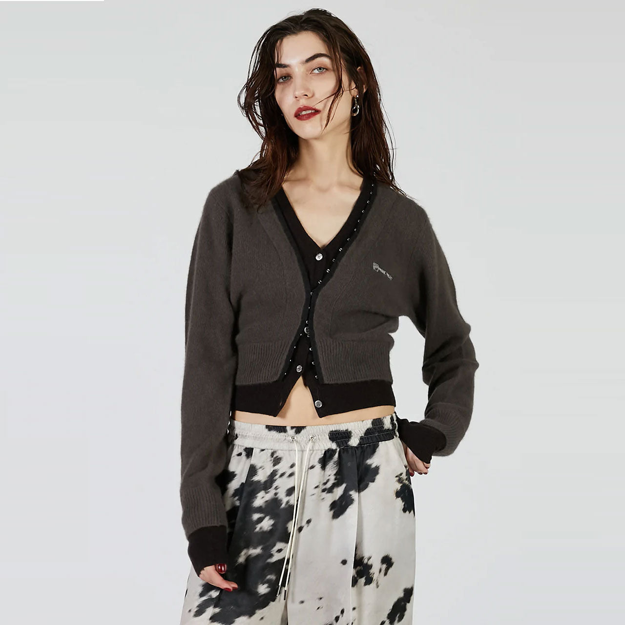 
                  
                    V-Neck Layered CardiganC.GREY-
                  
                