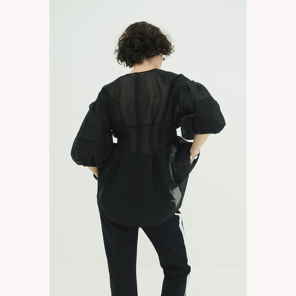 
                  
                    SHEER PLAID VOLUME SLEEVE TOPS -BLACK-
                  
                
